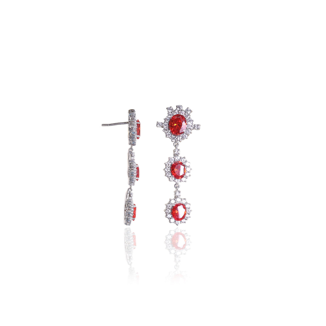 925 Silver Red Gemstone Dangle Earrings | For Women | Gift