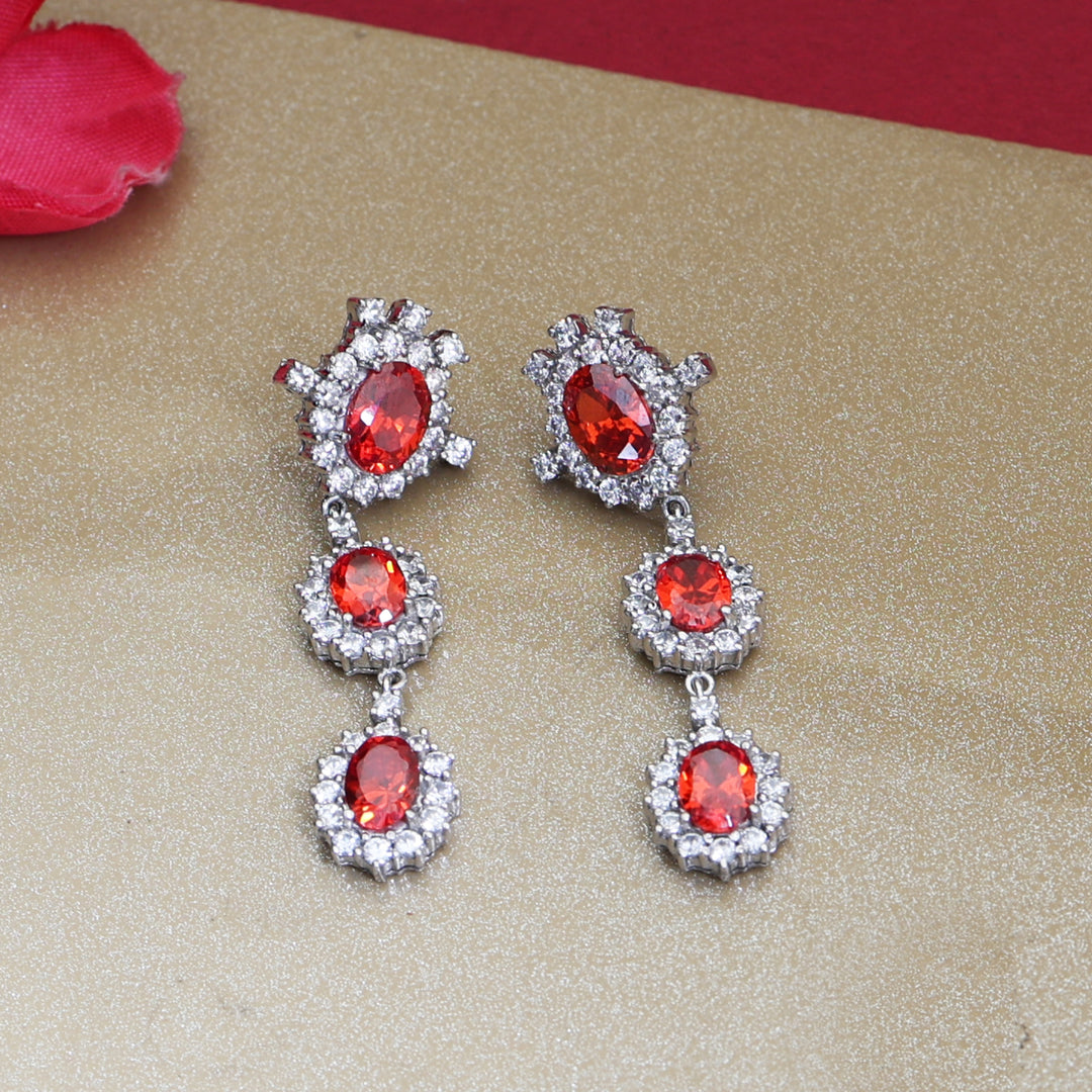 925 Silver Red Gemstone Dangle Earrings | For Women | Gift