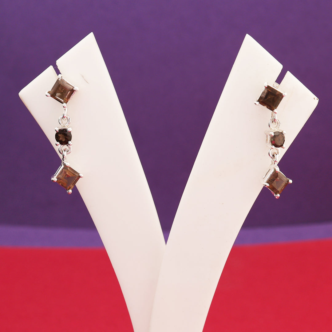 925 Silver Smoky Quartz Drop Earrings for Women | Gift Jewelry