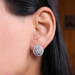Load image into Gallery viewer, Silver Diamond Stud Earrings | Floral Design for Women
