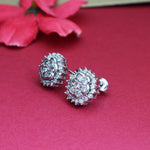 Load image into Gallery viewer, Silver Diamond Stud Earrings | Floral Design for Women
