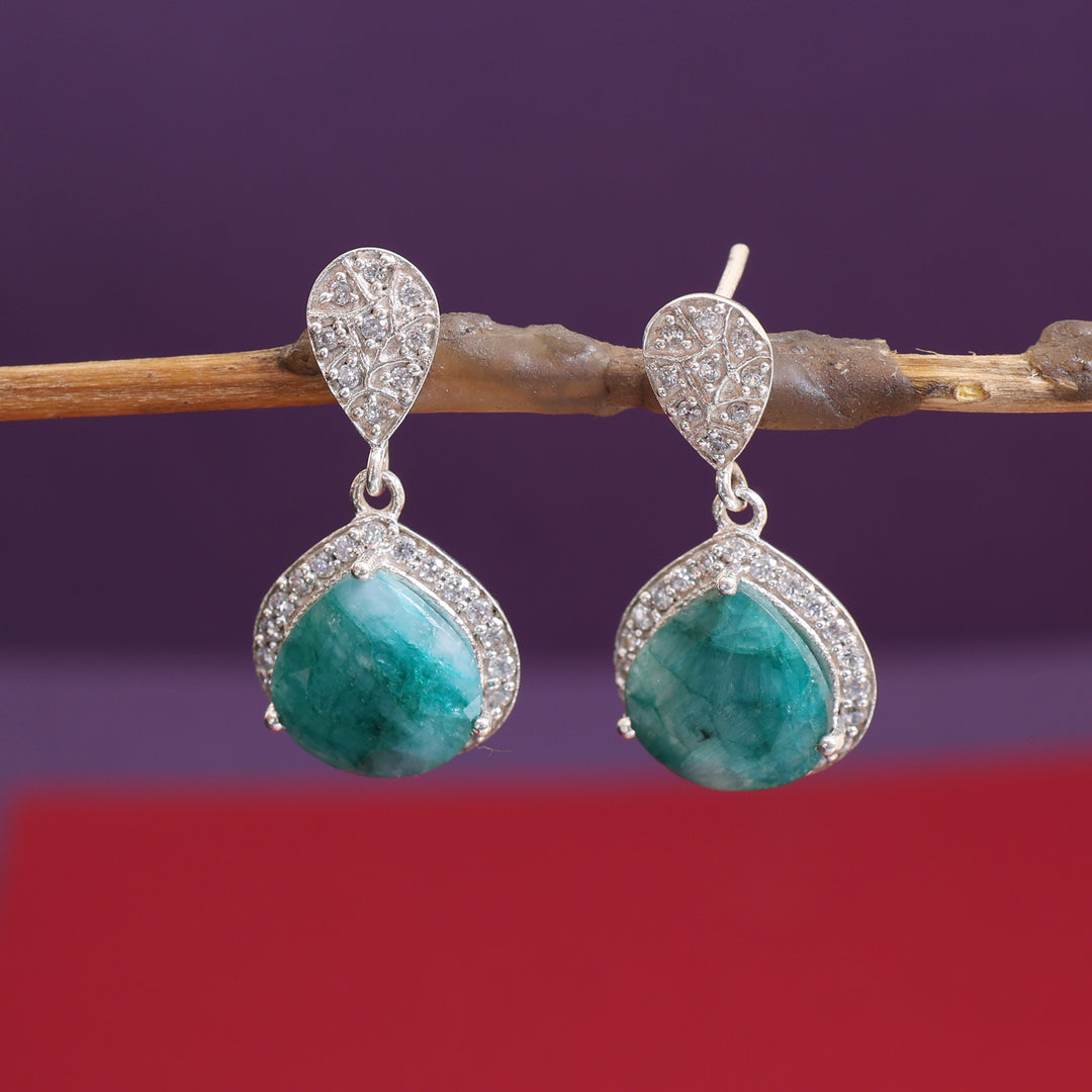 925 Silver Teardrop Emerald Earrings | Dangle Earrings for Women