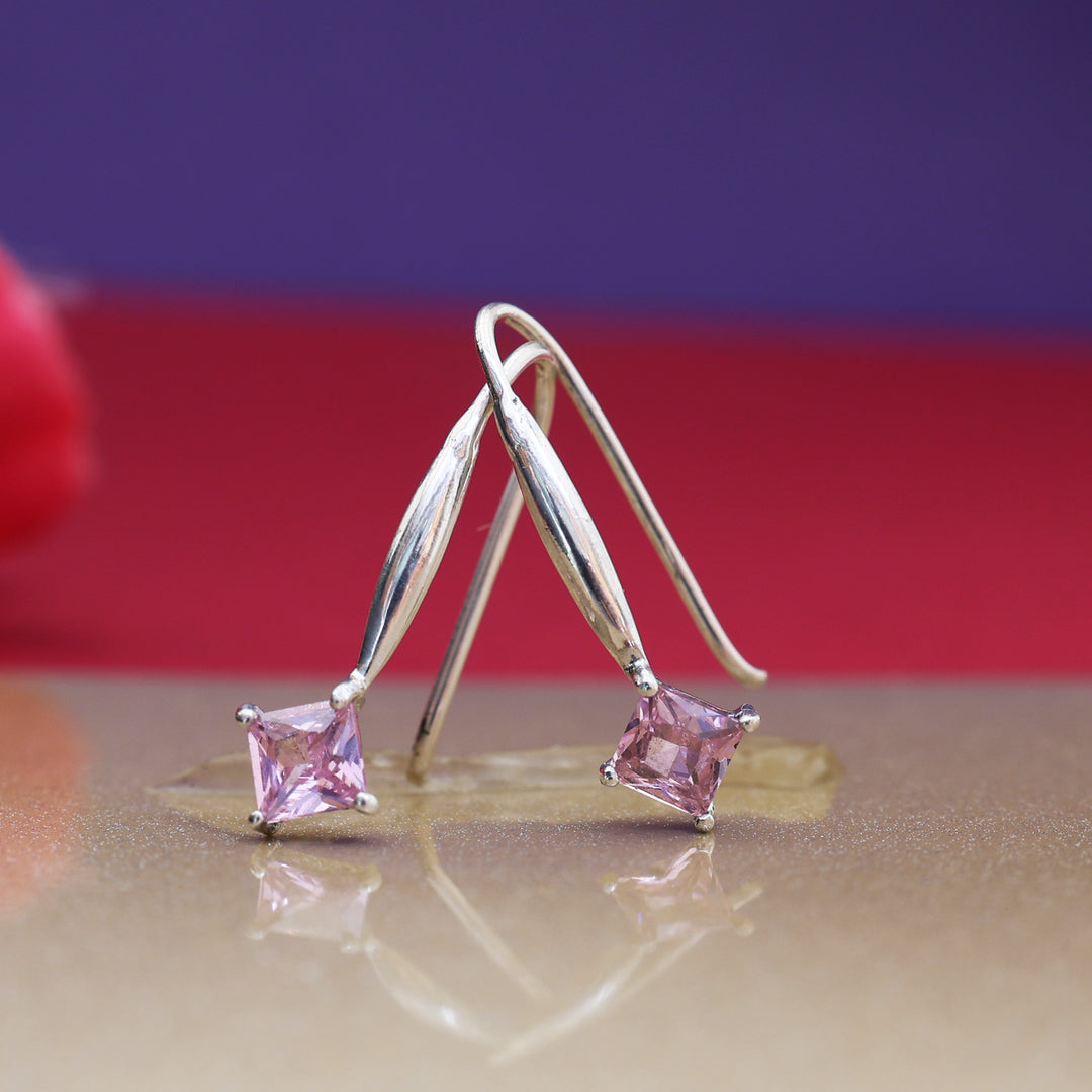 925 Silver Pink Square Stone Earrings for Women | Gift