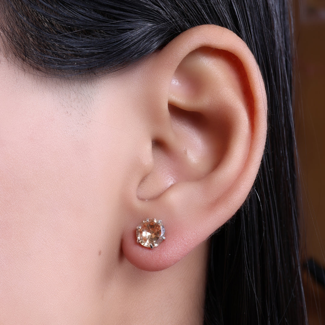 Silver Champagne Zirconia Stud Earrings | Women's Jewelry Gift