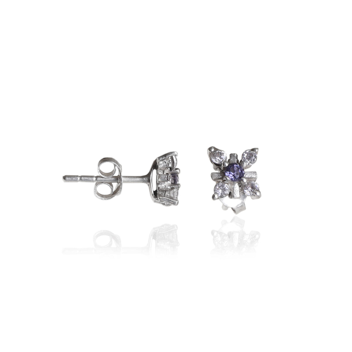 Pendientes de plata 925 con forma de flor y gema morada | regalo
