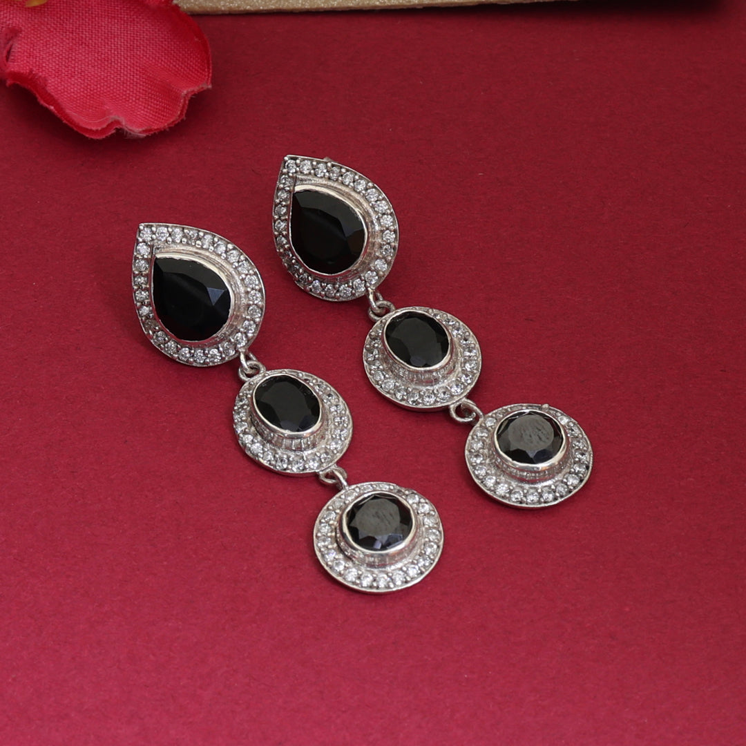 925 Silver Black Gemstone Dangle Earrings | For Women | Gift