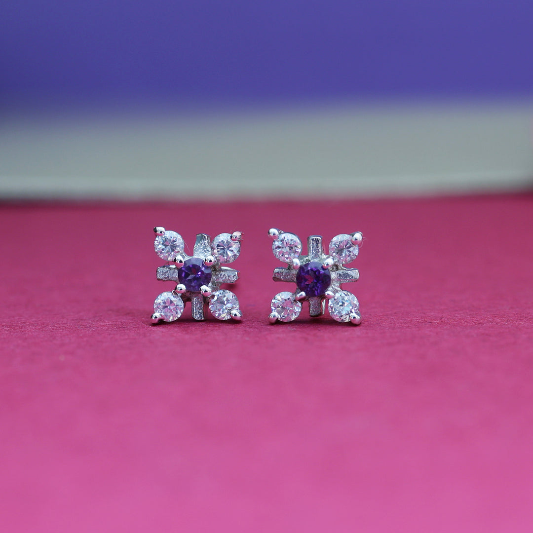 925 Silver Stud Earrings with Purple Gemstones | For Women
