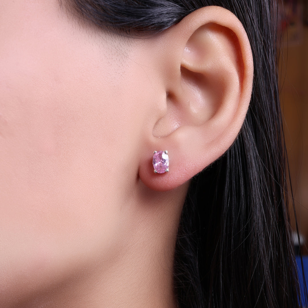 Pink Sapphire Stud Earrings in Sterling Silver | For Women