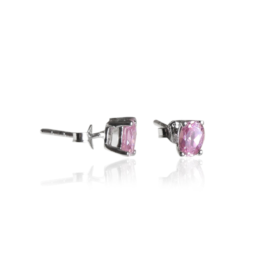 Pink Sapphire Stud Earrings in Sterling Silver | For Women