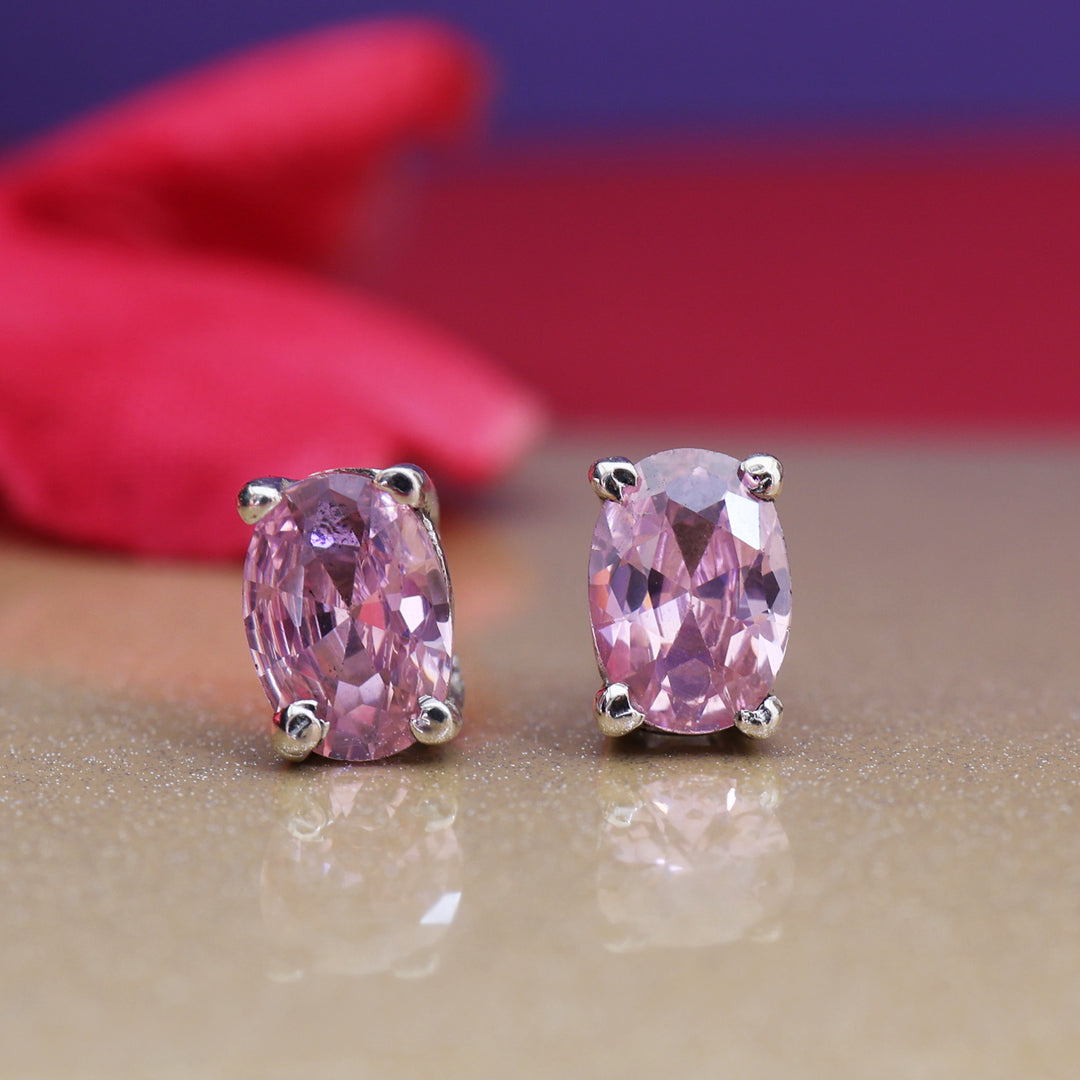 Pink Sapphire Stud Earrings in Sterling Silver | For Women