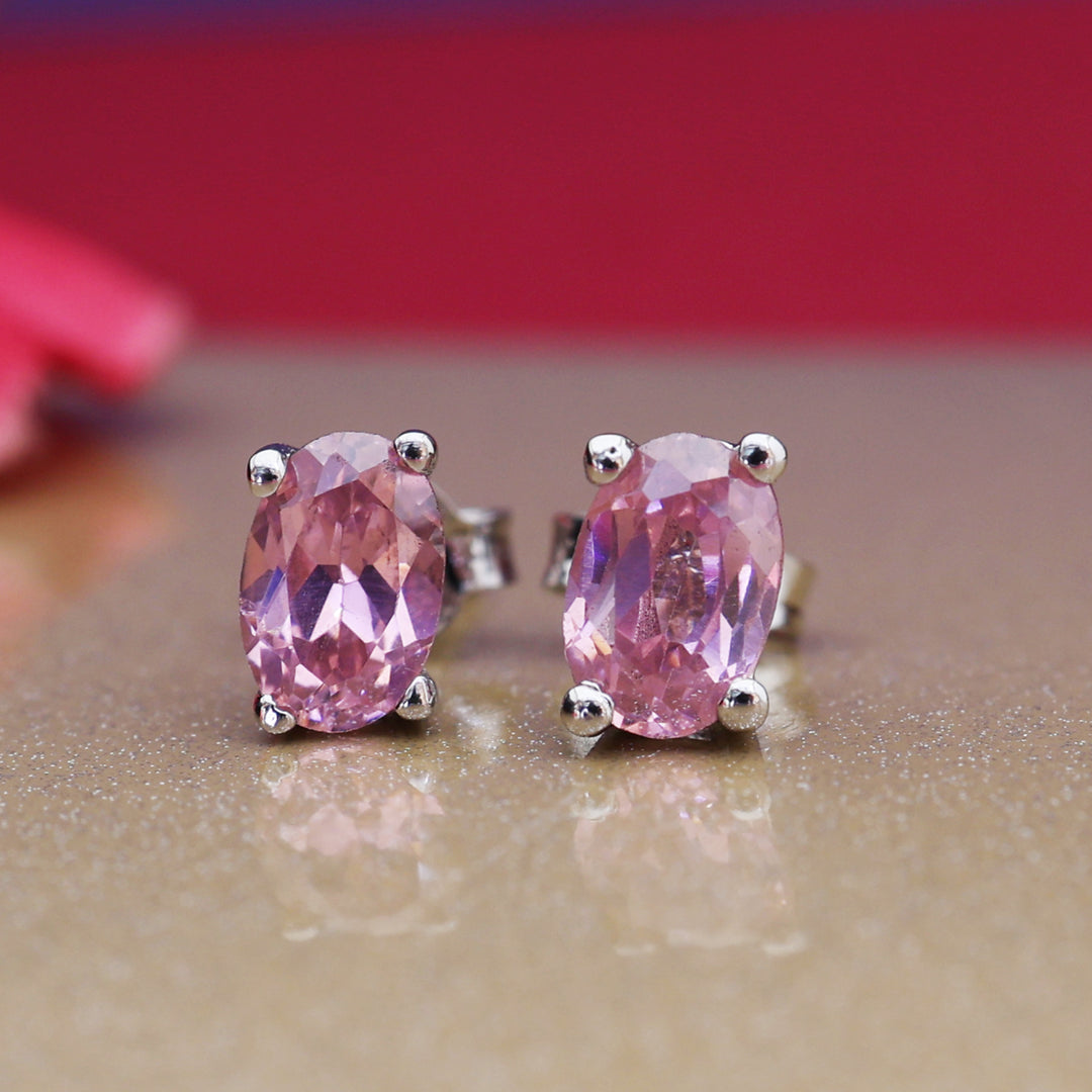 925 Silver Pink Sapphire Stud Earrings for Women | Gift Jewelry