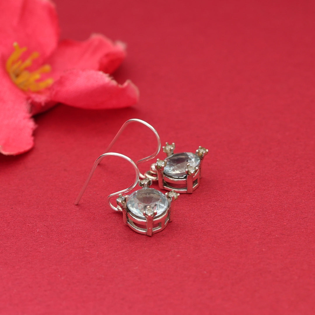 Pendientes de topacio azul en plata 925 | Pendientes colgantes para mujer