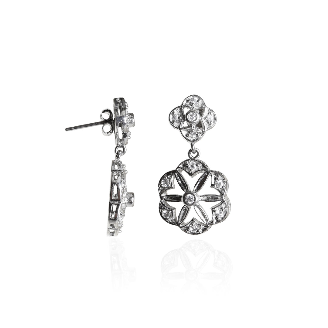 Pendientes de plata con flores y diamantes para mujer | Pendientes colgantes