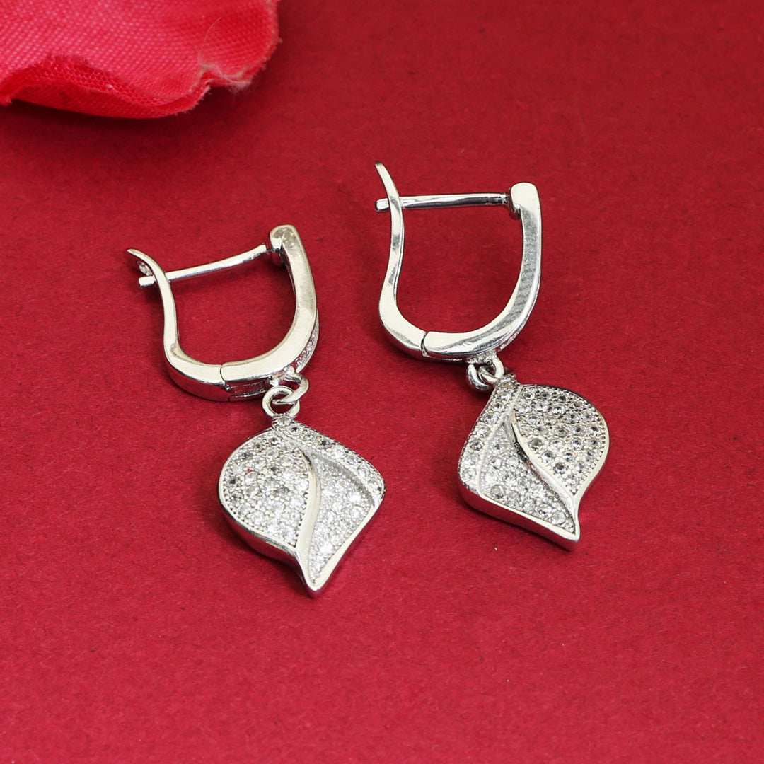 Silver Leaf Earrings with Cubic Zirconia | Women's Jewelry Gift