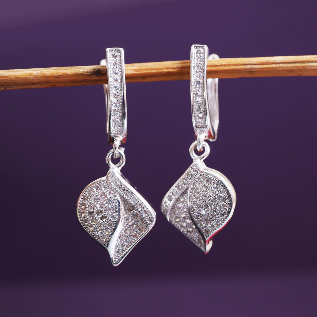 Silver Leaf Earrings with Cubic Zirconia | Women's Jewelry Gift