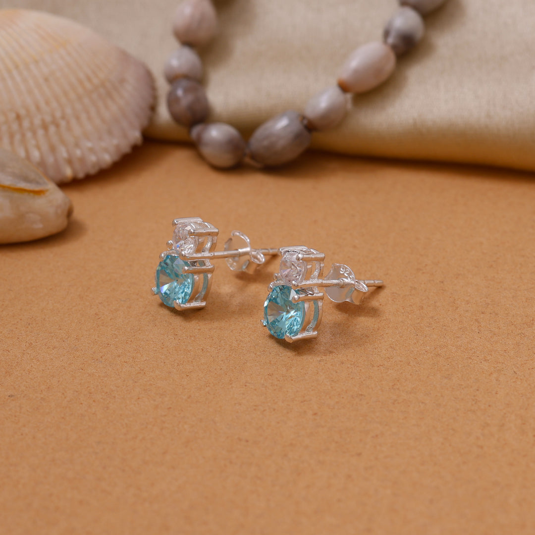 Silver Aquamarine Stud Earrings for Women | Gift Jewelry
