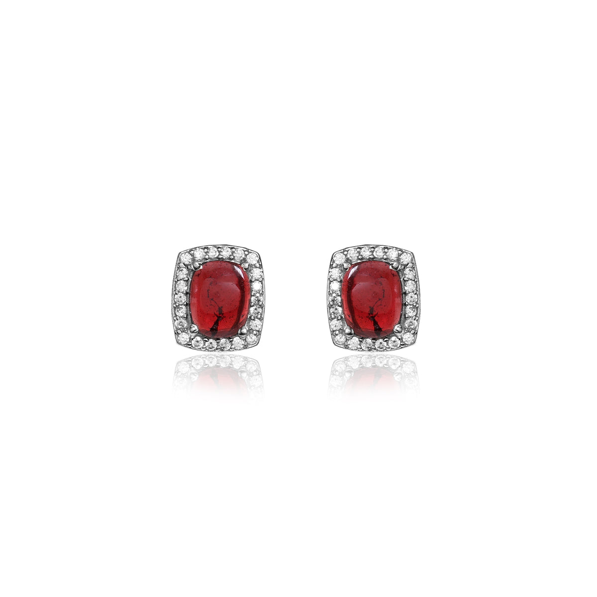 Red gemstone stud earrings in sterling silver | for women