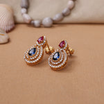 Load image into Gallery viewer, Gold Teardrop Earrings with Ruby and Sapphire | Women&#39;s Jewelry
