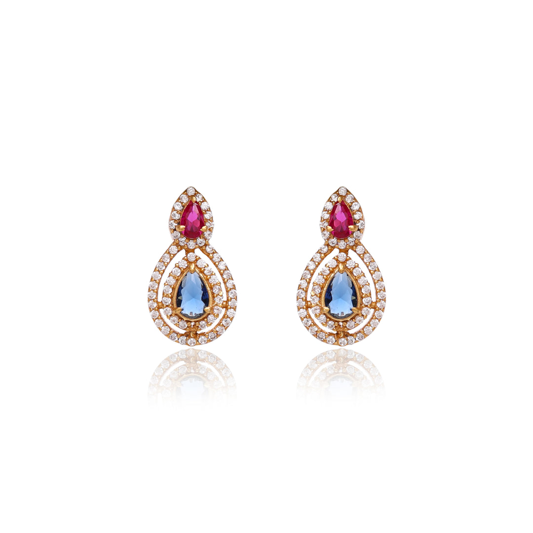 Gold Teardrop Earrings with Ruby and Sapphire | Women's Jewelry