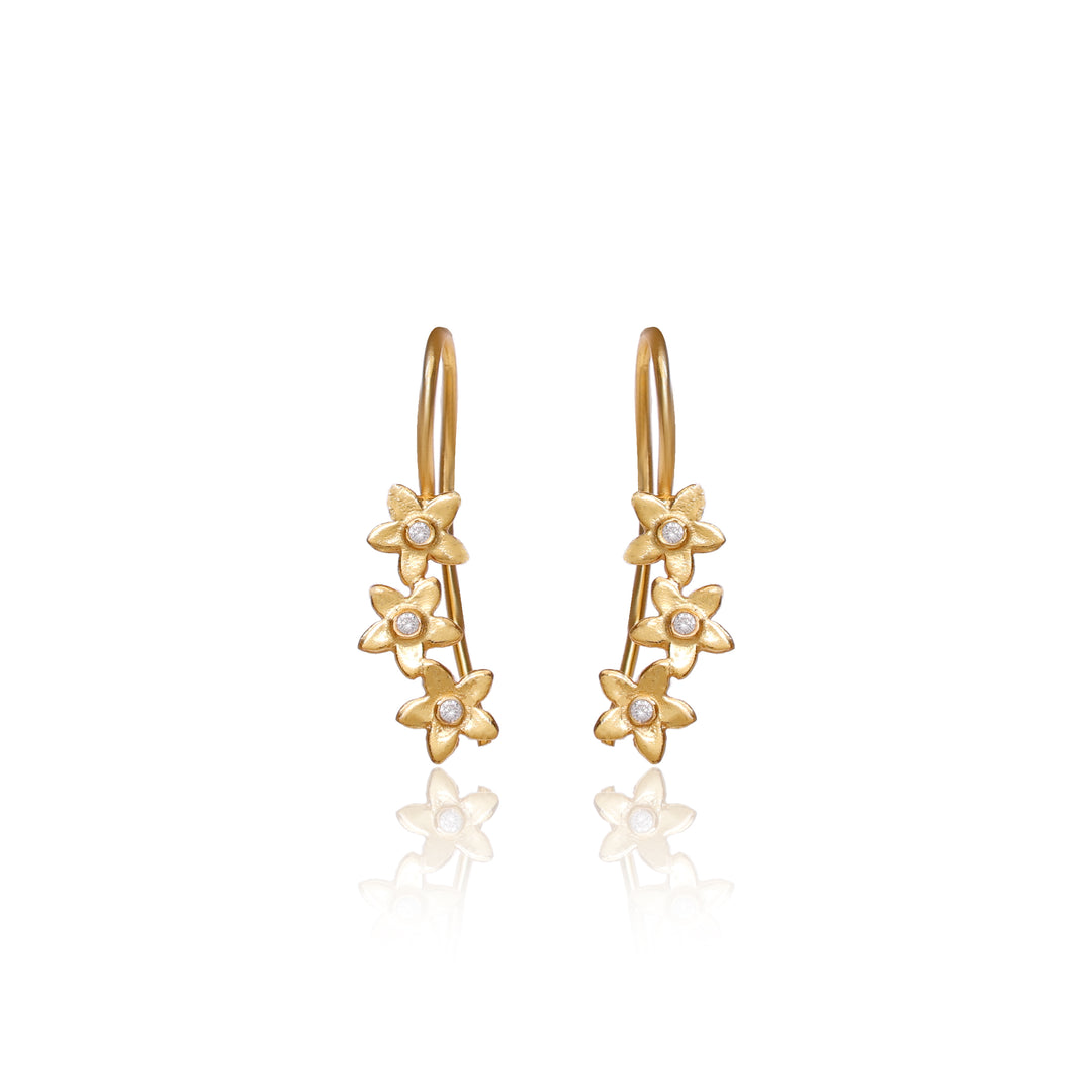 Gold Flower Drop Earrings with Diamonds | Women's Jewelry Gift