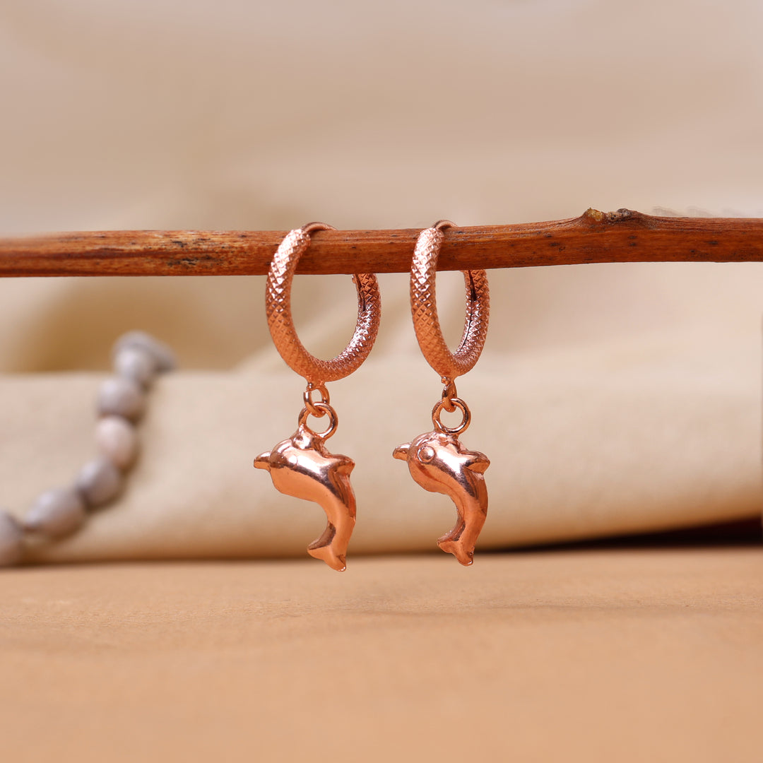 Rose Gold Dolphin Hoop Earrings for Women | Dangle Jewelry
