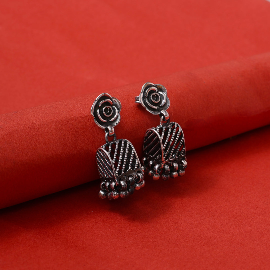 925 Silver Rose Jhumka Earrings | Women's Indian Jewelry