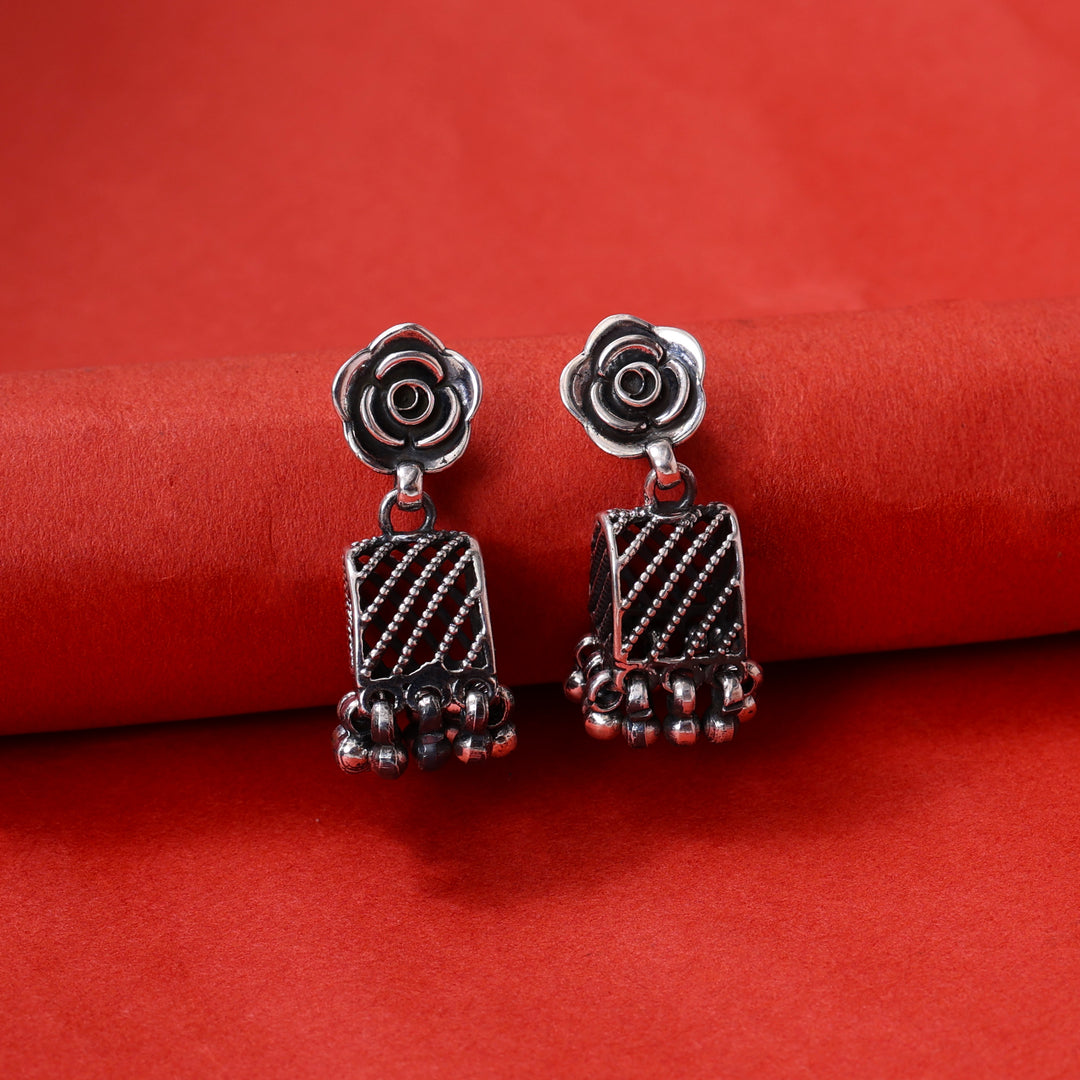 925 Silver Rose Jhumka Earrings | Women's Indian Jewelry