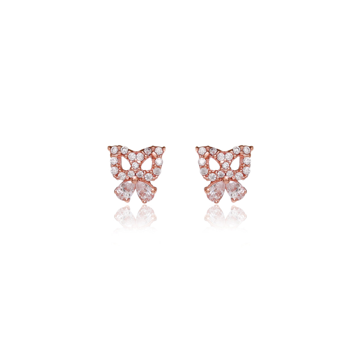 Rose gold plating bow stud earrings with crystals | gift for her