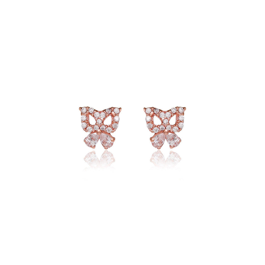Rose Gold Bow Stud Earrings with Crystals | Gift for Her