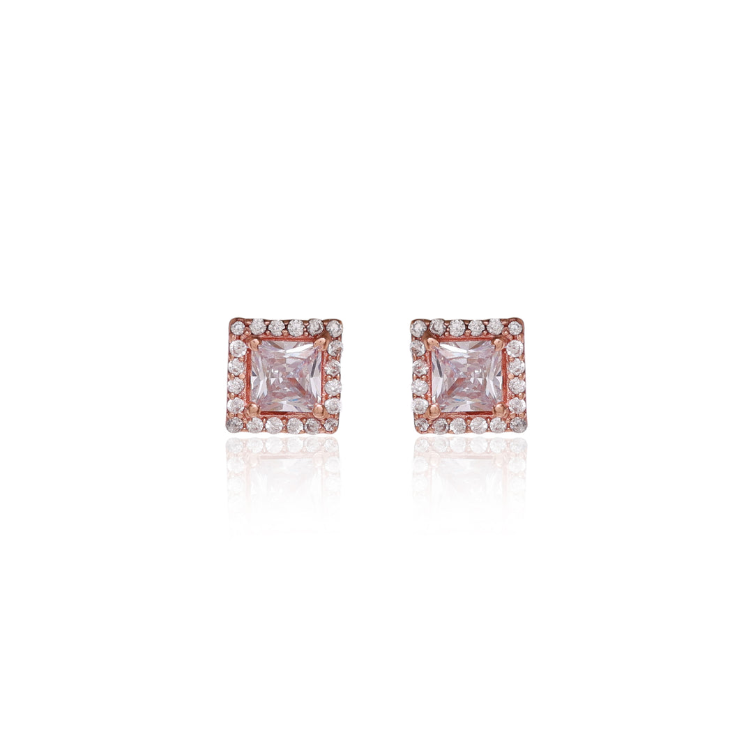 Rose Gold Square Stud Earrings with Cubic Zirconia | Women's Jewelry