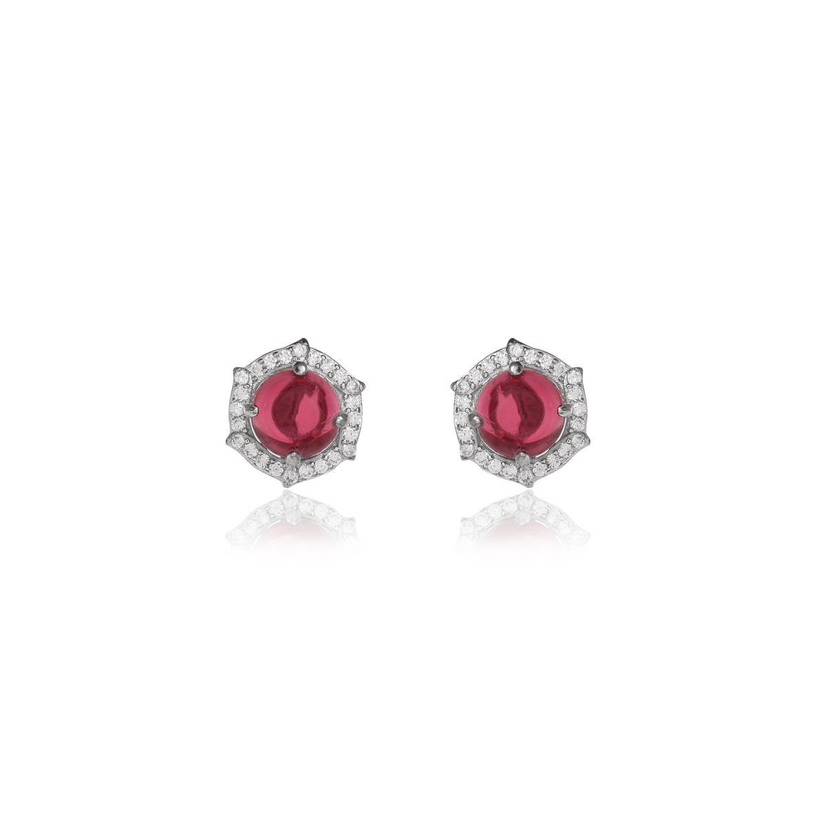 Ruby stud earrings with diamond halo | women's gift jewelry