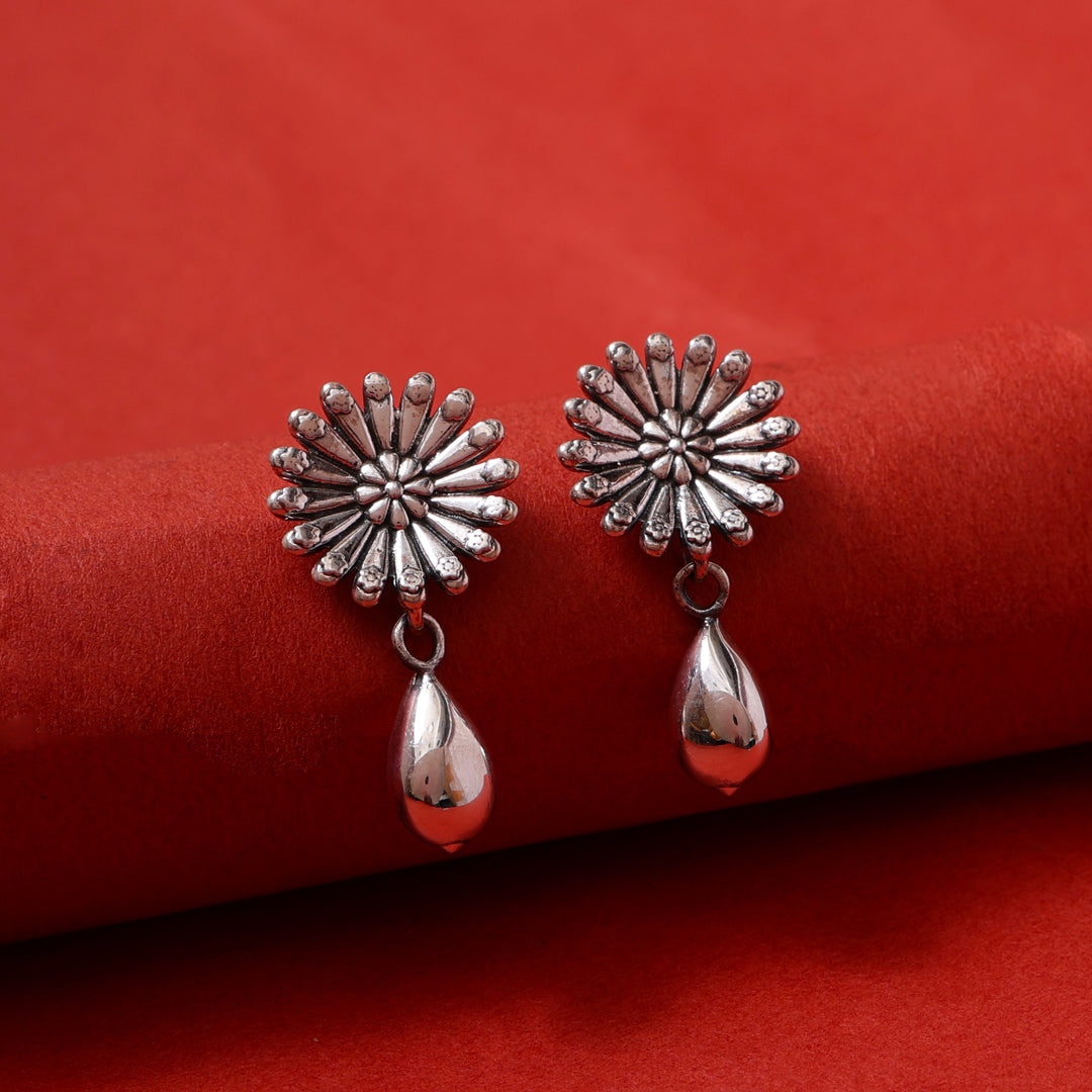 925 Silver Flower Drop Earrings | Teardrop Dangle Earrings for Women
