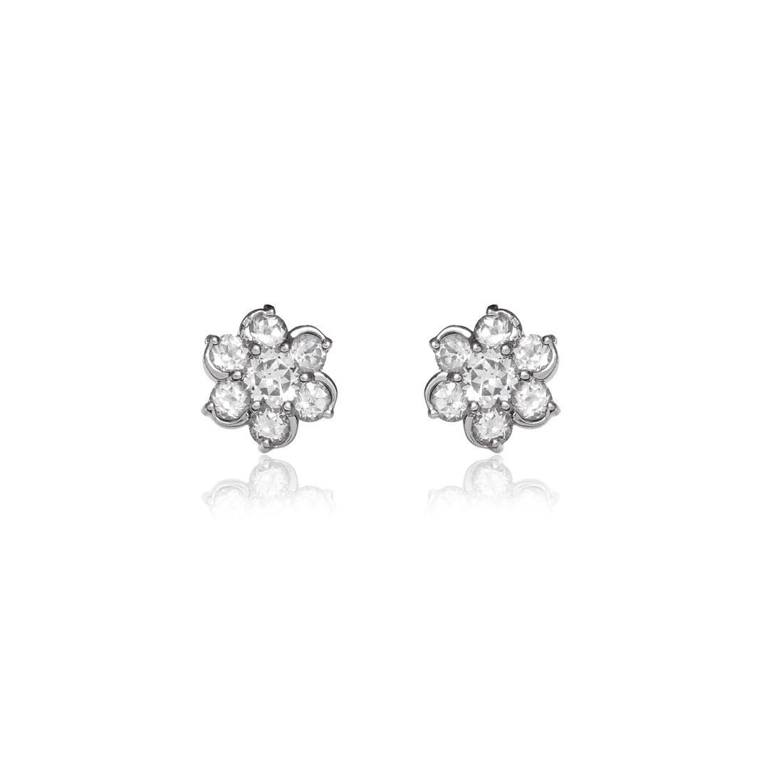 Silver Flower Stud Earrings | Cubic Zirconia | Daily Wear
