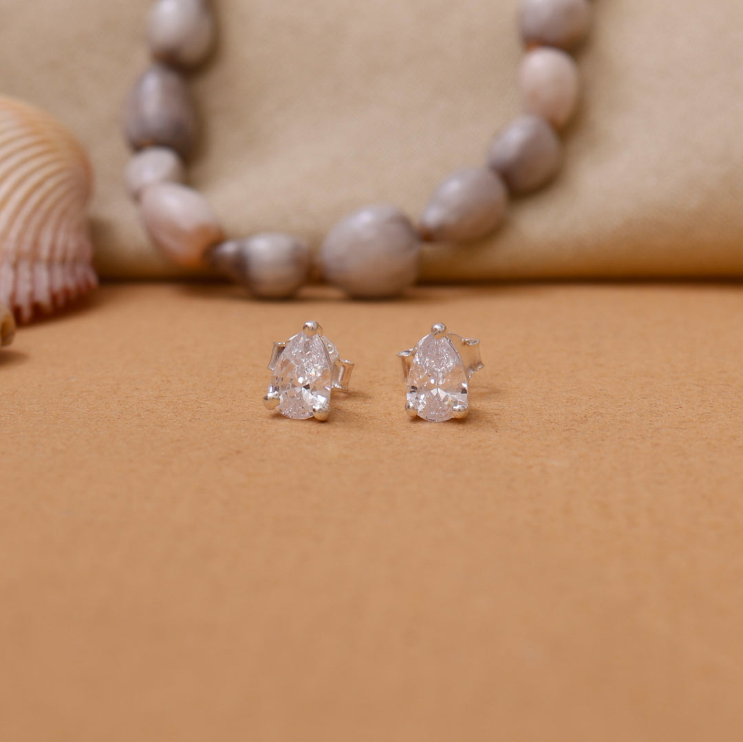 梨形切割钻石耳钉 | 银色 | 女士