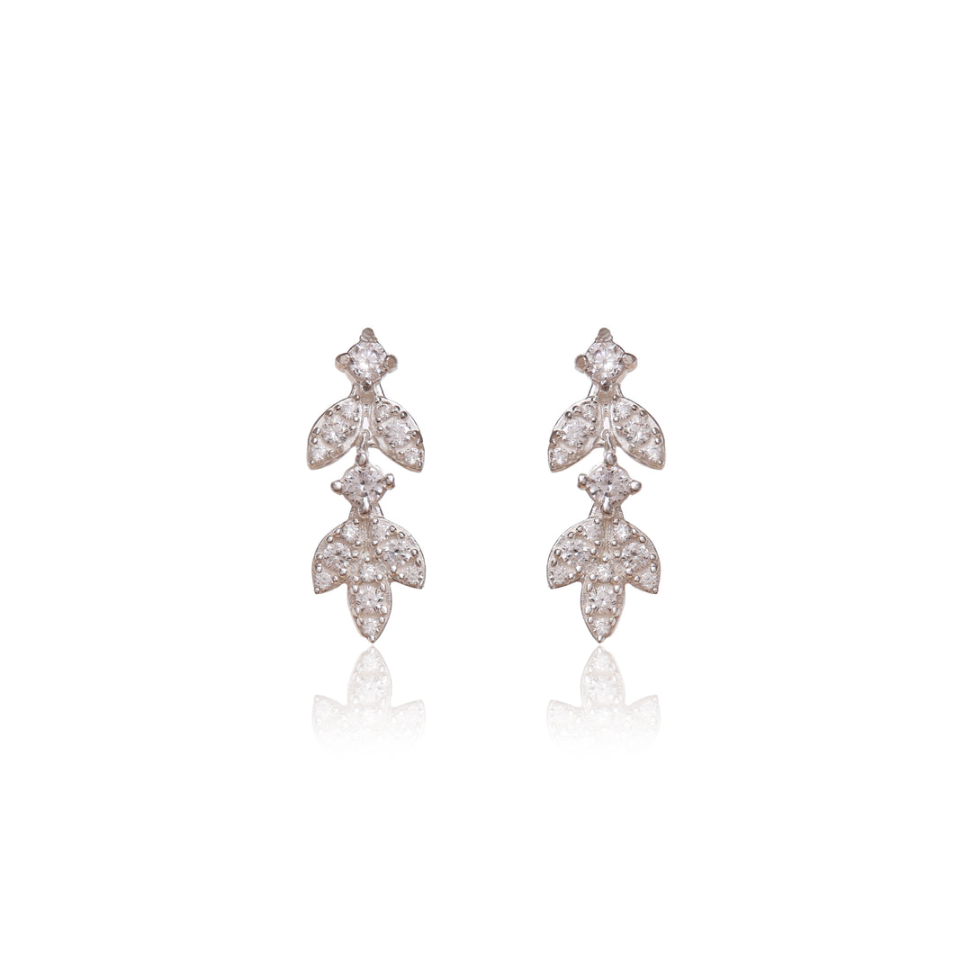 925 Silver Leaf Dangle Earrings with Cubic Zirconia | For Women