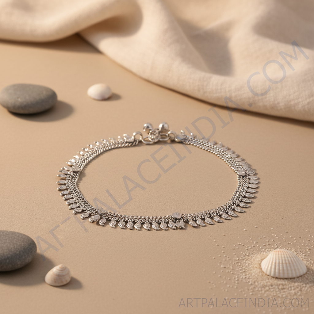 925 sterling silver anklet with leaf design. Perfect for women, daily wear.