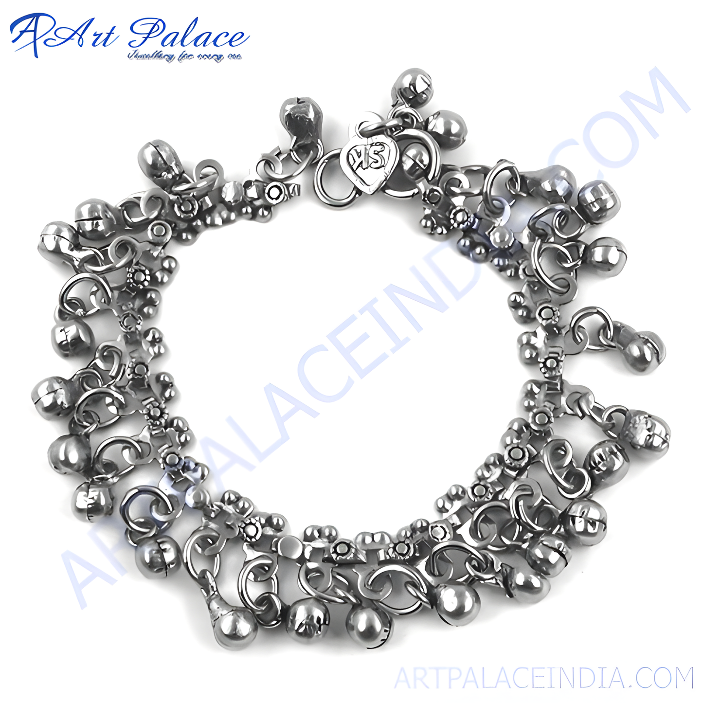 Silver bell anklet on a white background, perfect for adding a touch of elegance to any outfit.