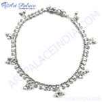 Load image into Gallery viewer, 925 sterling silver anklet with delicate chain and charm details on white background.
