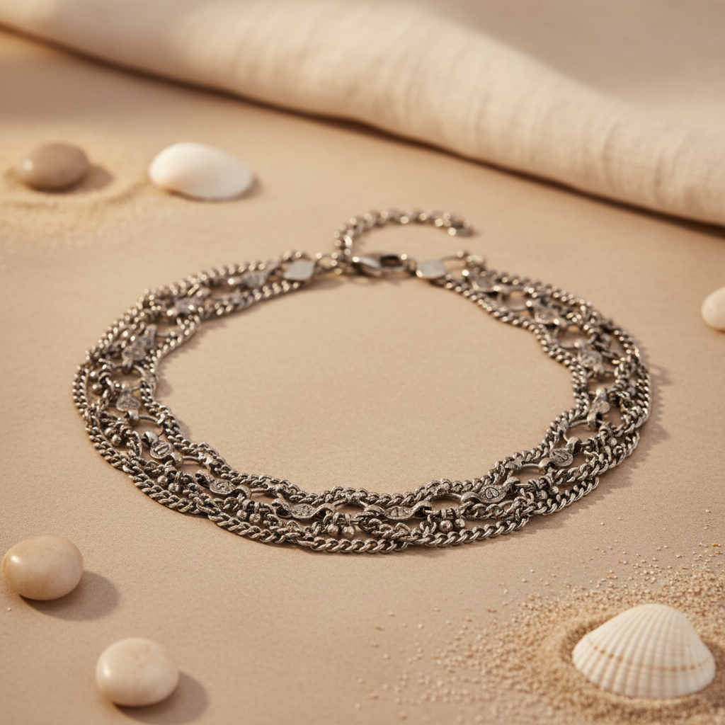 Silver Multi-Layer Chain Anklet for Women | Daily Wear Jewelry