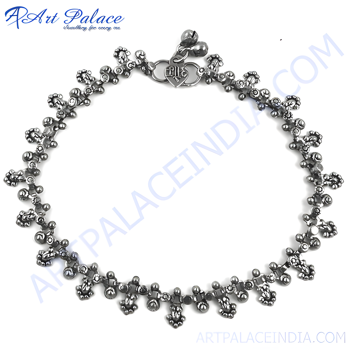 Oxidized silver anklet with intricate detailing, perfect for women's daily wear or special occasions