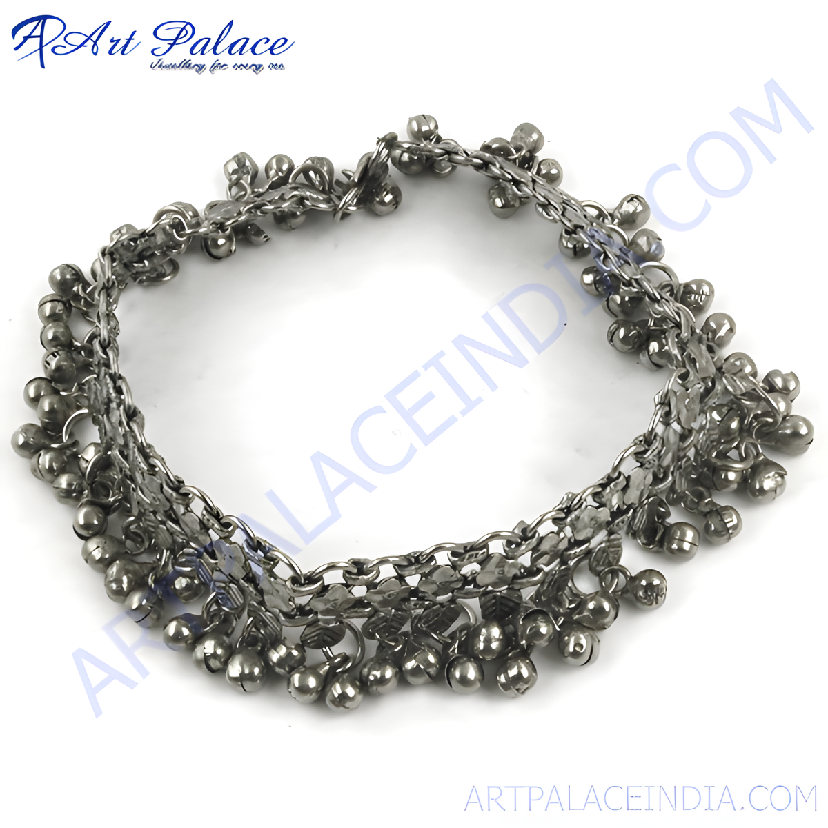Silver anklet with dangling bells, perfect for adding a touch of bohemian style to your outfit
