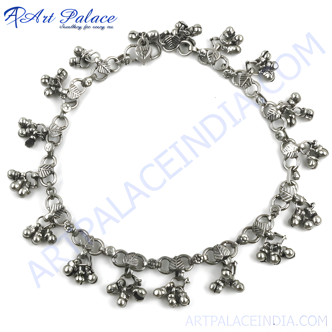 Silver anklet with dangling bells, an elegant piece of ethnic foot jewelry