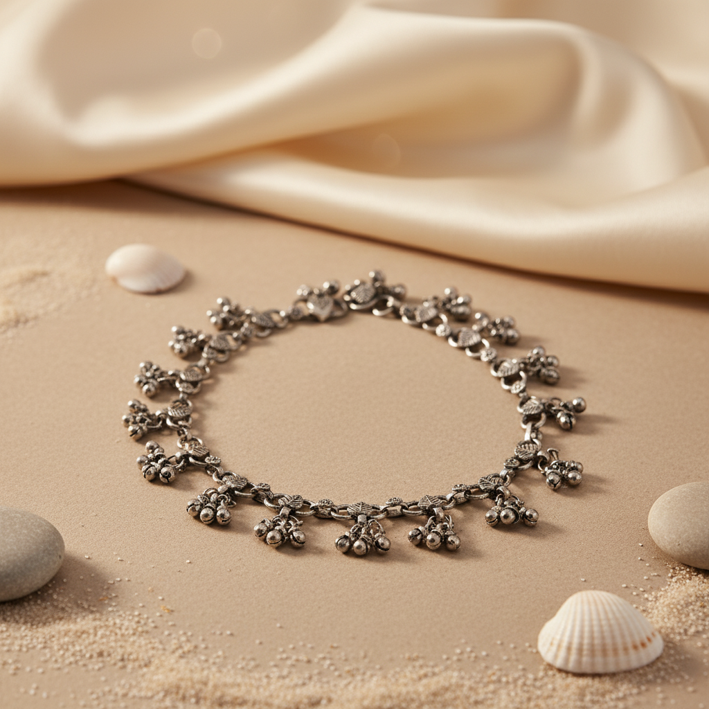 Silver Anklet with Bells for Women | Ethnic Foot Jewelry