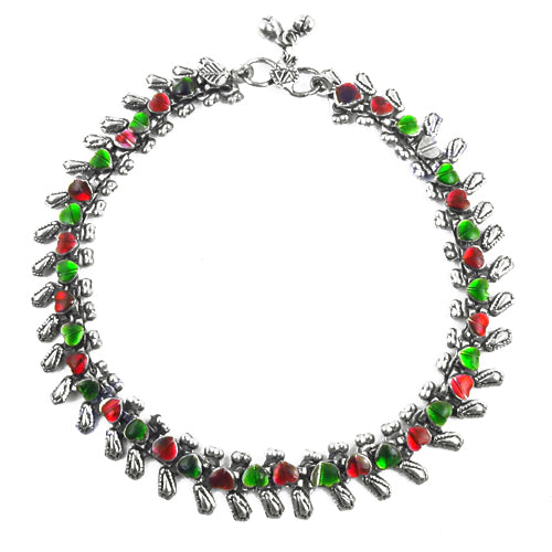 925 silver anklet with red & green gemstones | women's jewelry