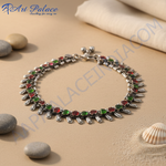 Load image into Gallery viewer, 925 sterling silver anklet with red and green gemstones, perfect women&#39;s jewelry piece
