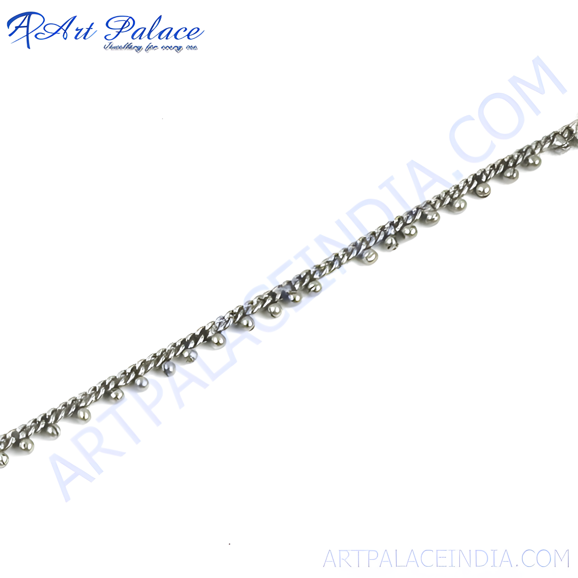 Silver anklet with small decorative beads, delicate chain design for women's feet.