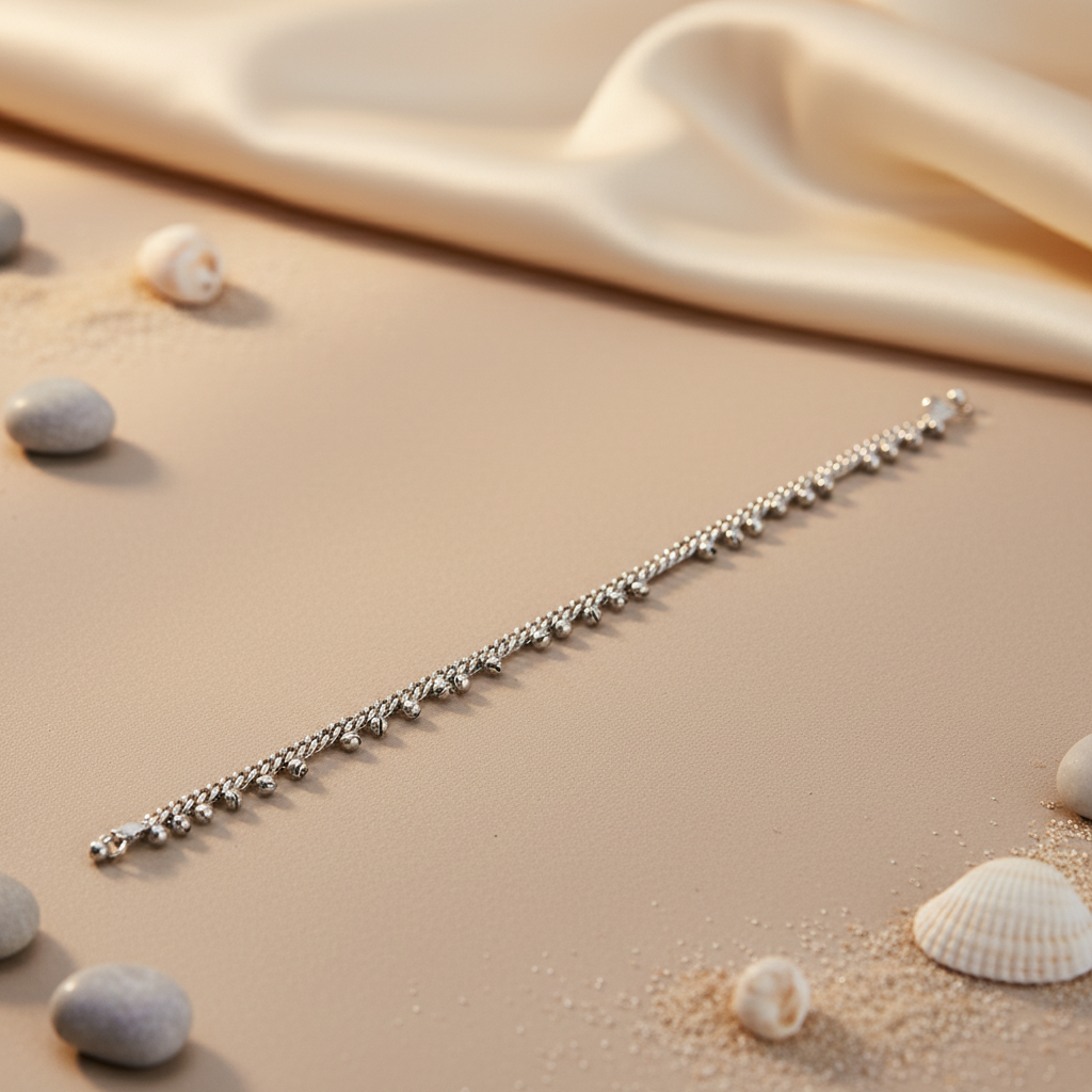 Silver Anklet with Dainty Beads | Women's Foot Jewelry
