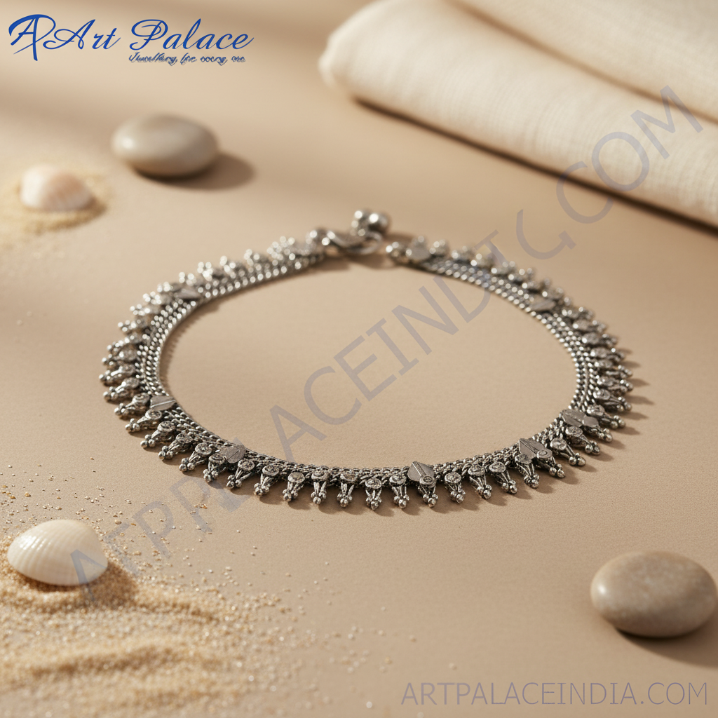 Silver anklet featuring detailed design and high quality finish, perfect for gifting and everyday wear