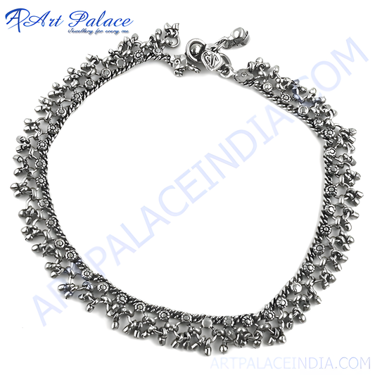 925 sterling silver floral design anklet on white background