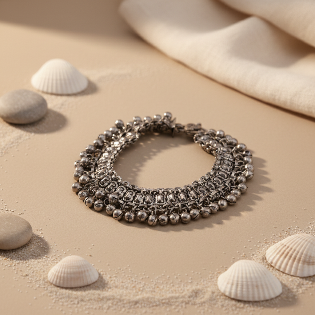 Silver Bell Anklet | Oxidized Silver Anklet for Women